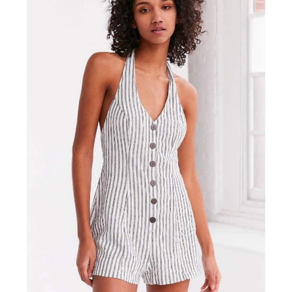 Button Front Halter Romper